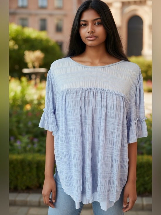 Max Studio Tops - Max Studio Blouse L Cornflower Blue Mesh Flowy Top